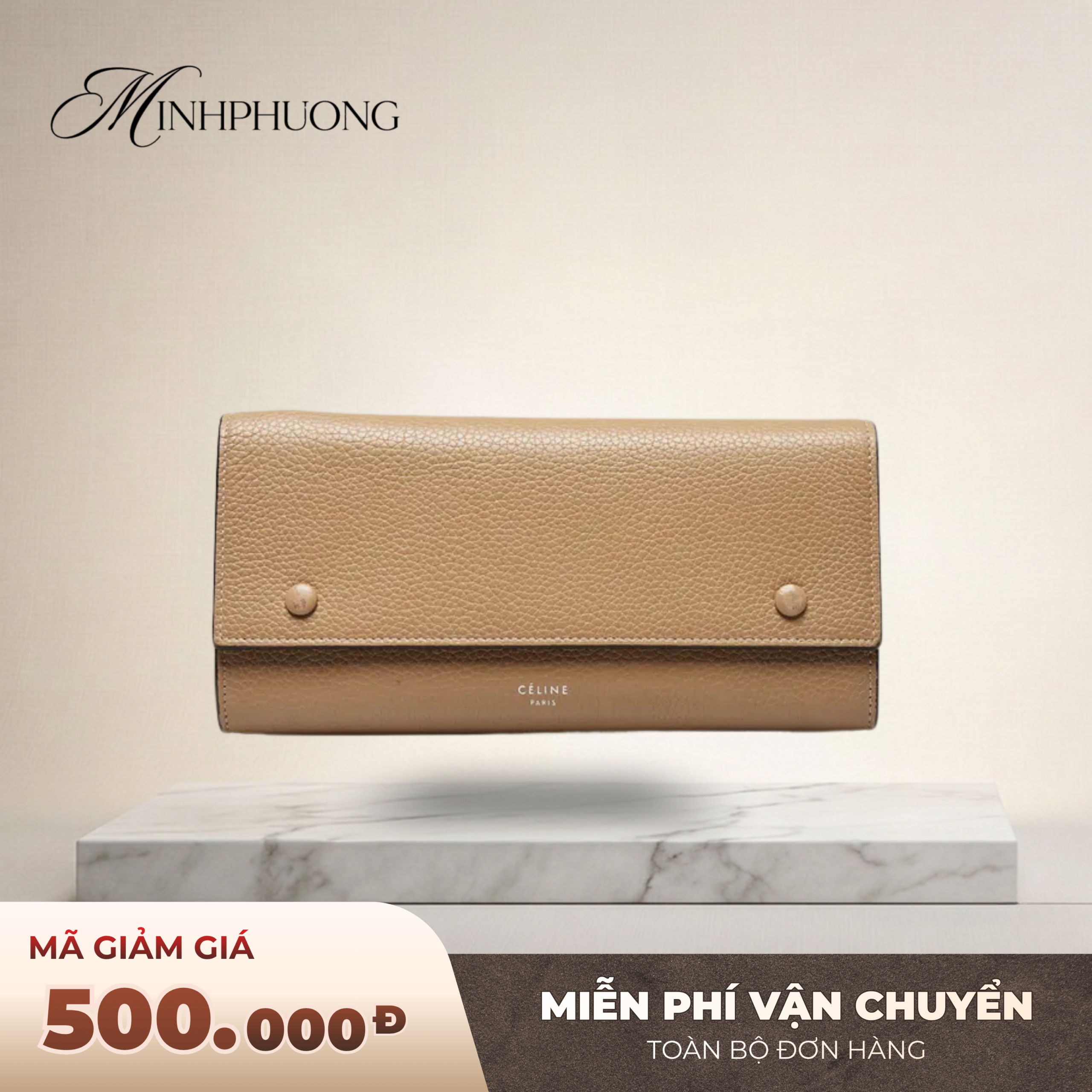 celine beige drummed leather large flap multifunction wallet