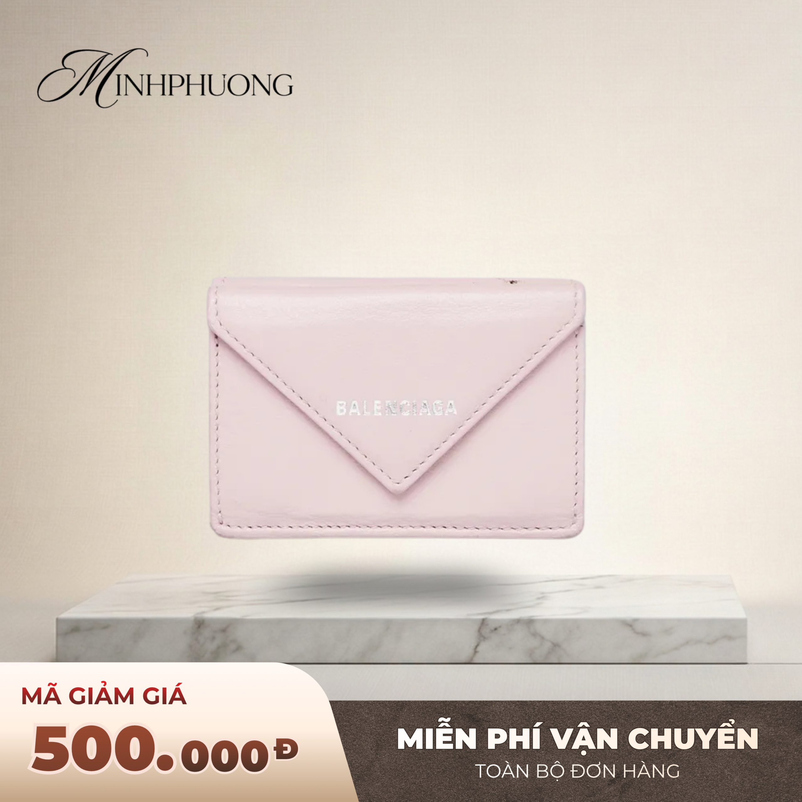 balenciaga light pink leather papier mini wallet