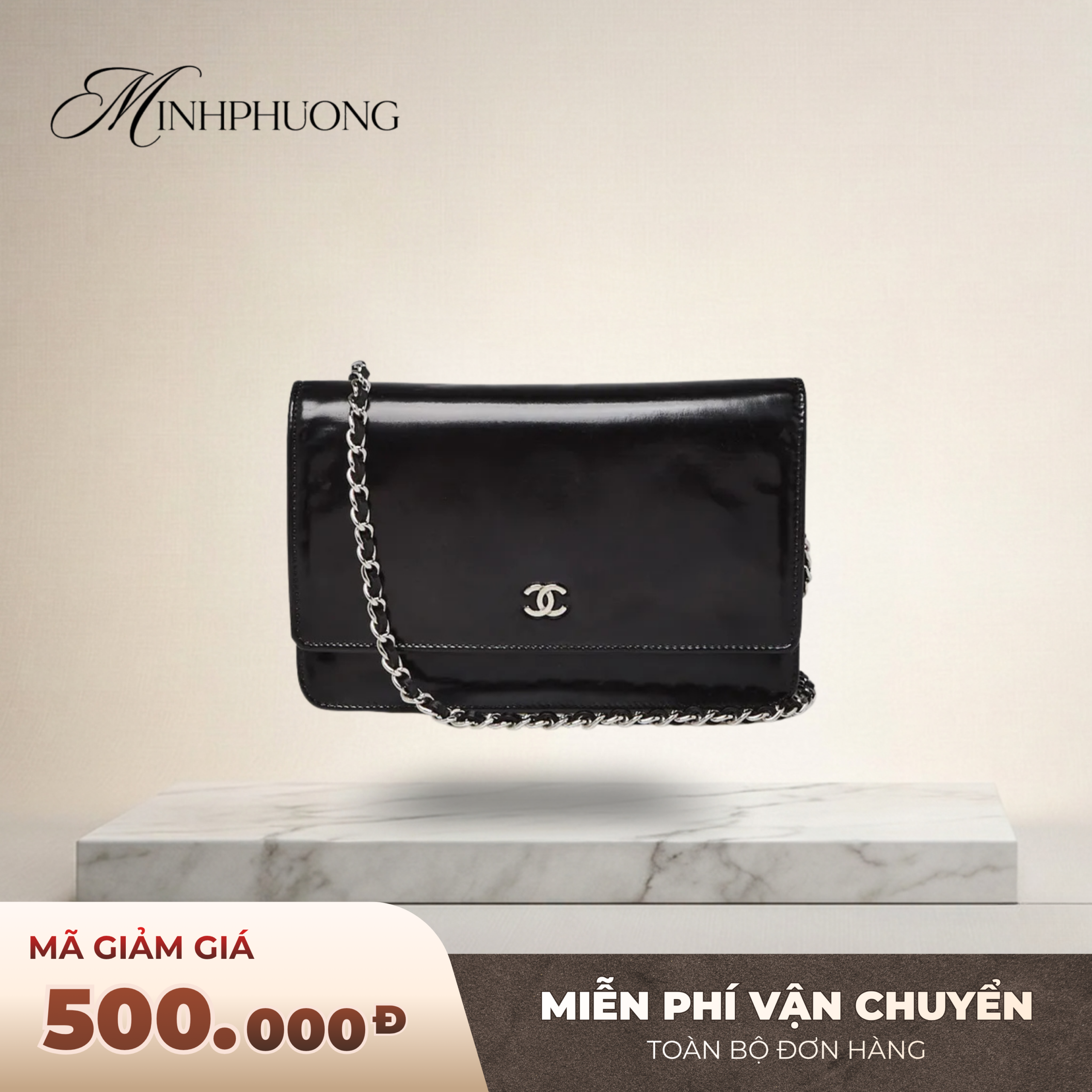chanel black glossy leather cc woc clutch bag